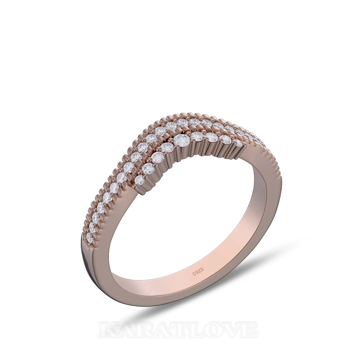 Bague de mariage en argent sterling blanc et or rose avec diamant taille ronde